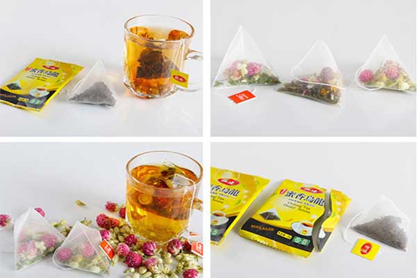 內外袋茶葉包裝機可采用復合膜、過濾紙、無紡布等薄膜制袋